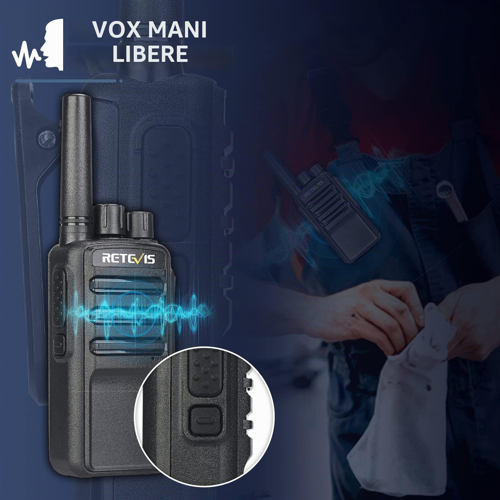 Retevis NR610 Walkie Talkie, AI Cancellazione del Rumore, VOX Walkie Talkie con Auricolari, PMR446, 1200mAh Ricetrasmittenti Professionali Ricaricabili USB-C per Ristorante (4 Pezzi, Nero)