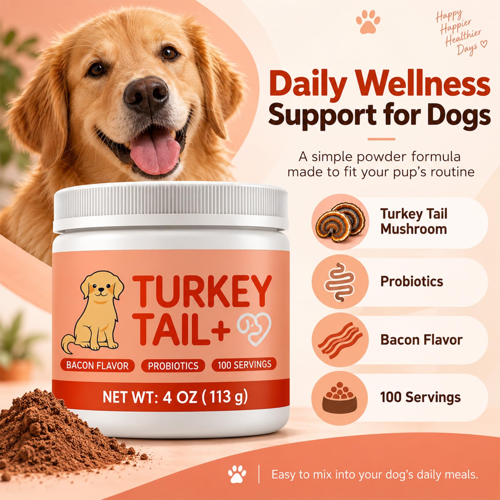 Turkey Tail Mushroom for Dogs, Tu-rk-ey Tail Mushroom Powder, Support Your Mature Dog’s Immunity, Gut, Skin, (1pcs) — Amazon image 4