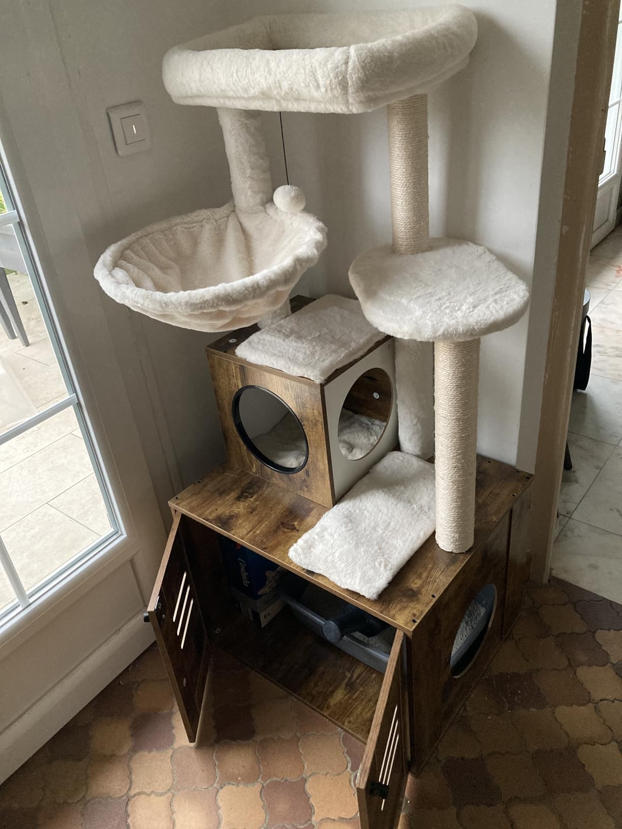 PETEPELA Arbre à Chat en Bois avec Maison de Litière, Meuble d ...