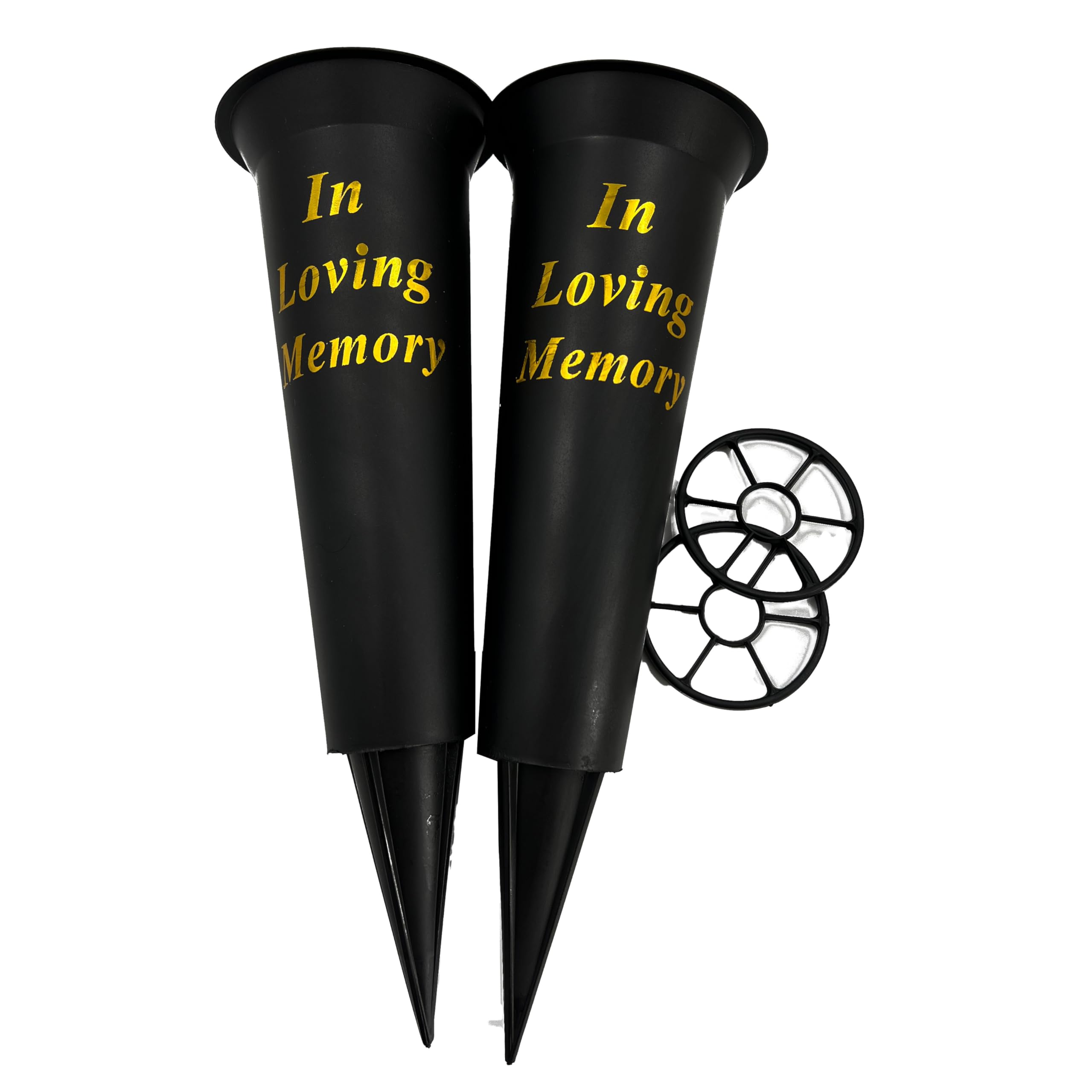 Angraves Black Set Of 2 In Loving Memory Spiked Memorial Grave Flower Vases With Inserts For Flowers
