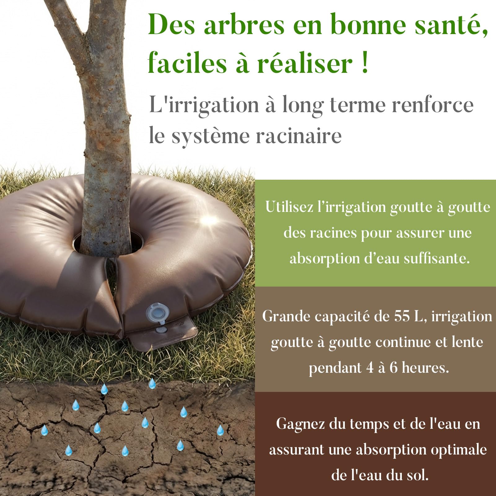 10 Pièces Anneau D'arrosage pour Arbres 55 L Sac D'irrigation Jardin Durable en PVC Résistant aux UV Réutilisable pour L’Irrigation des Racines des Arbres Jeunes et Matures