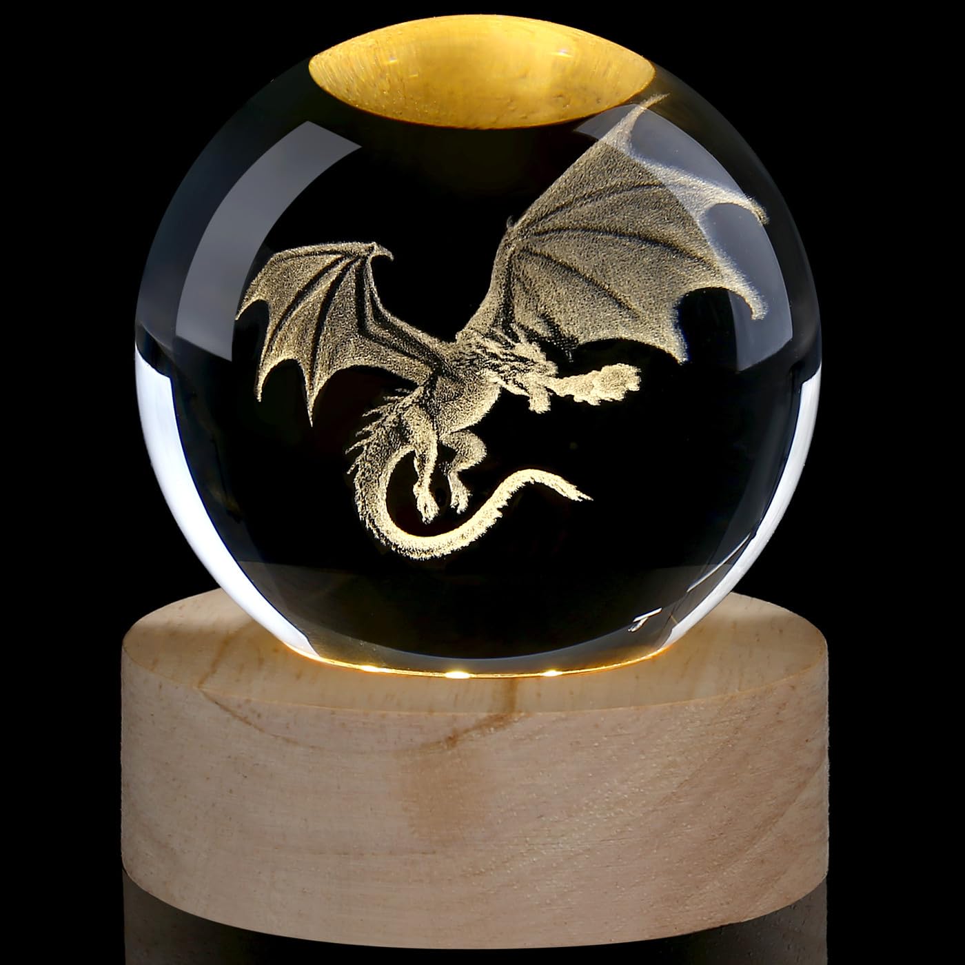AWARDSEN Dragon Gifts 3D Crystal Ball Dragon Figurines 60mm Glass Paperweight Unique Gifts for Dragons Lovers Room Decor
