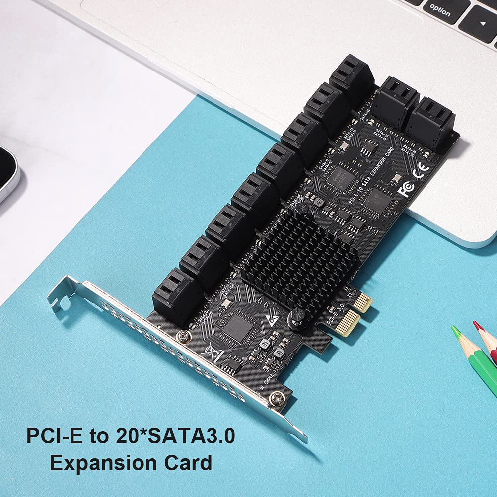 Carte contrôleur PCI-E PCI Express vers SATA 3.0, carte d'extension PCIE 20 ports, adaptateur Riser PCIe SATA 3.0 6 Gbps pour PC de bureau, support SSD et HD