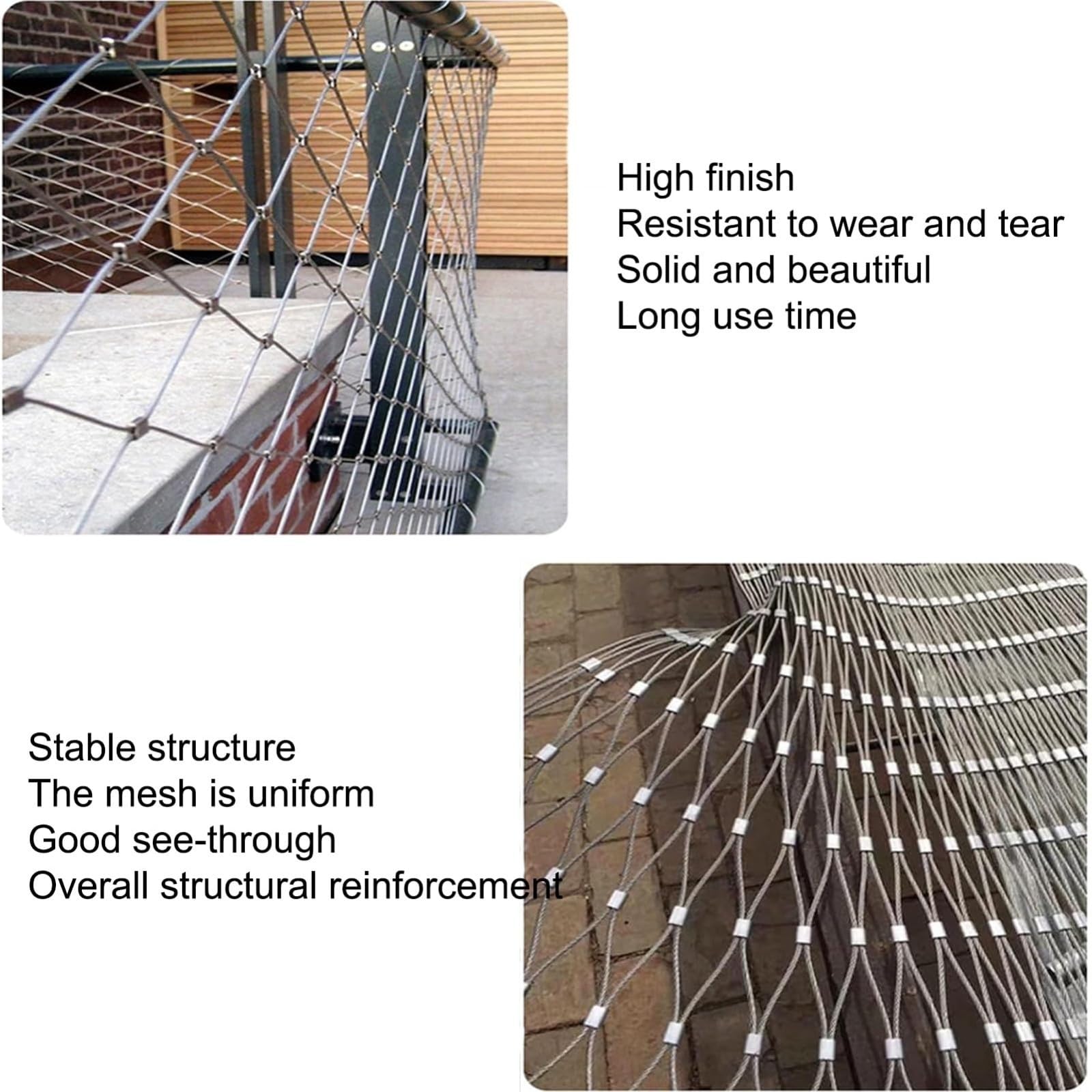 Rete di sicurezza in acciaio inox 304 per scale e balconi, 10 cm, flessibile, resistente agli urti (1,2 x 1 m) per protezione anticaduta
