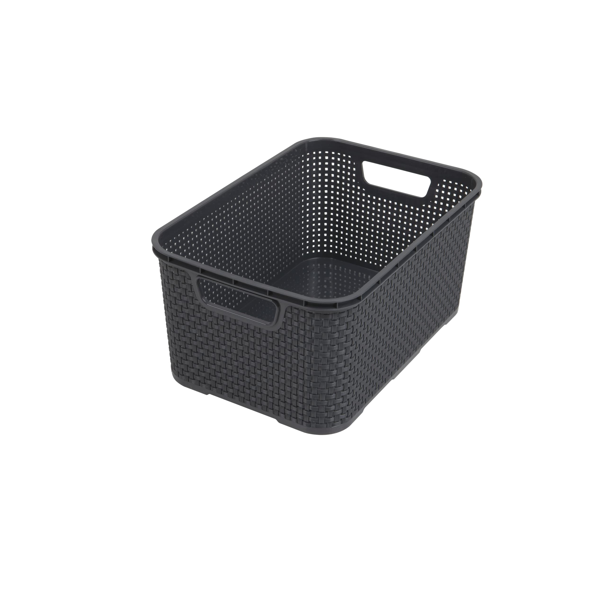 BranQ Home Essential Universal Multifunctional Basket in Rattan Design, Size L 19 L, BPA-Free Plastic PP, Anthracite, 38 x 27.8 x 18.5 cm