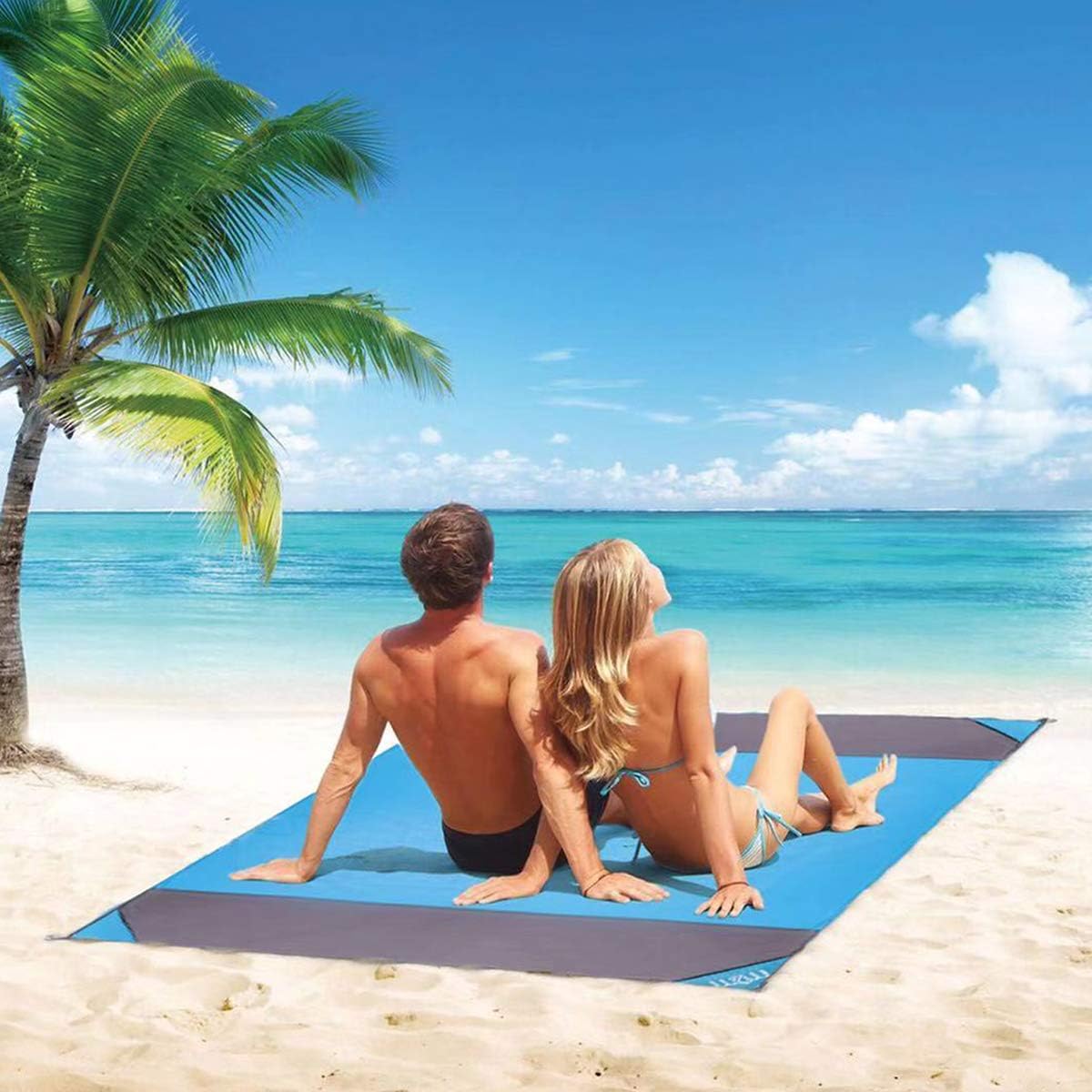 M2M Sand Proof Beach Blanket Water Proof. Sand Free Beach Mat. Sand Blanket fits 6 Adults. 80"x80" Extra Large Beach Blanket. Pocket Blanket w/Bag. Picnic Blanket for Travel, Hiking, and Camping