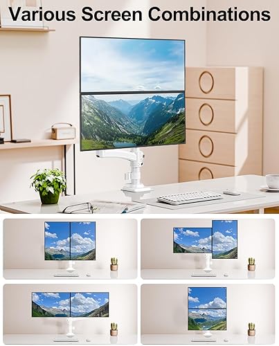 Miniatura 7 de Soporte de monitor doble para escritorio, brazos de monitor más altos para 2 pantallas de hasta 32 pulgadas, soporte ergonómico ajustable para