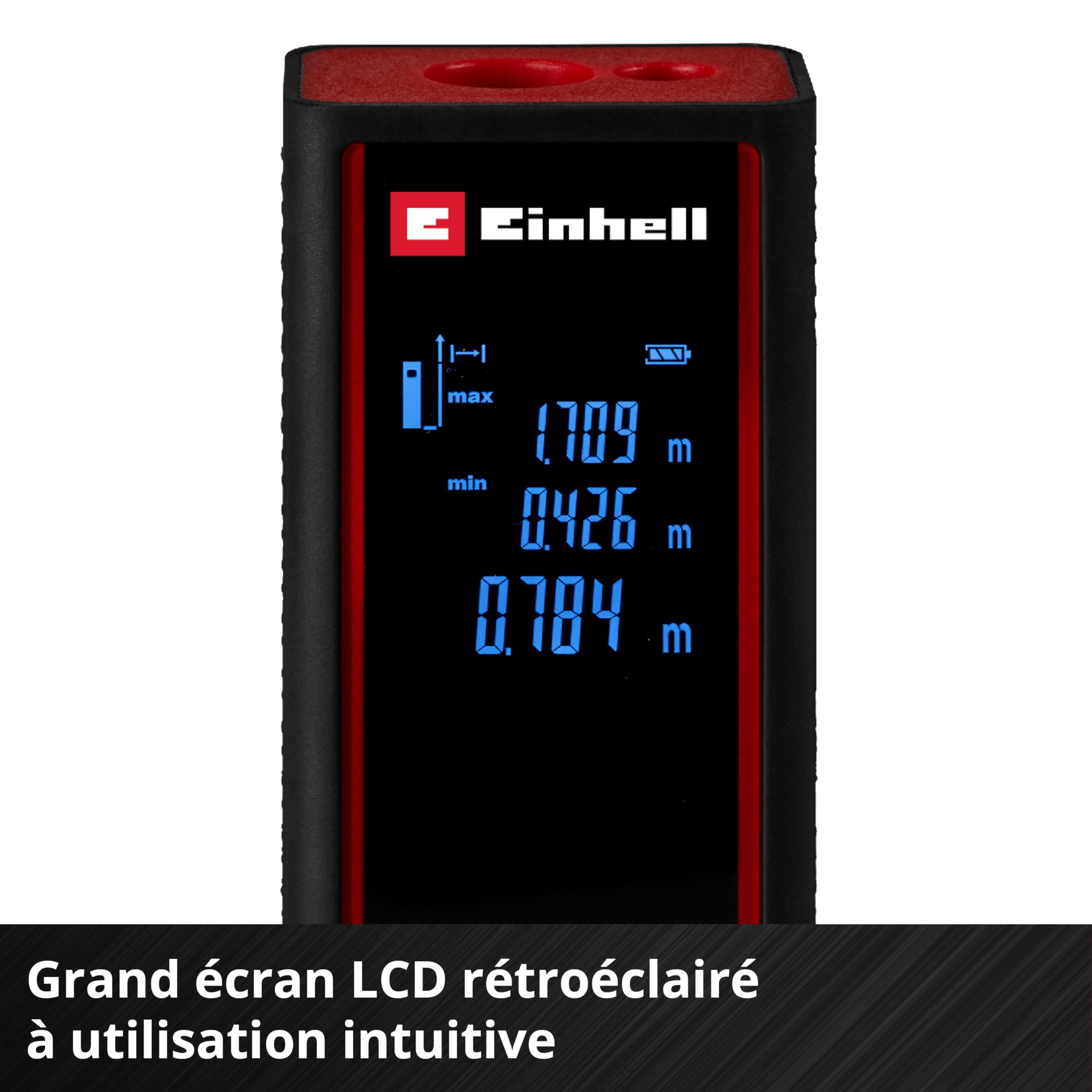 Einhell Télémètre Laser TC-LD 30 R (portée Max. 30 m, Modes de Mesure Distances, Surfaces, volumes, Mesure Continue, écran LCD, arrêt Automatique, sans Piles)