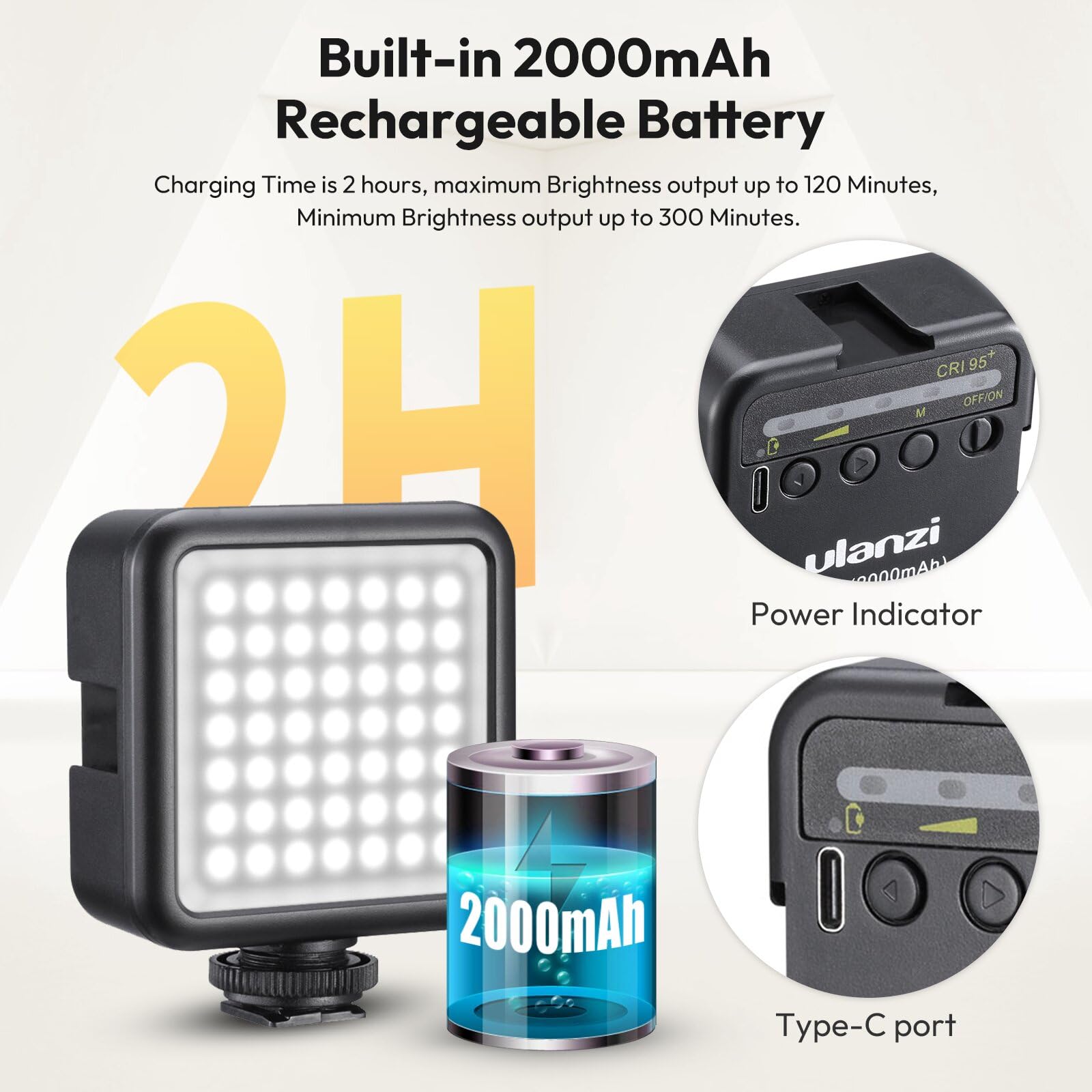 Ulanzi VL49 On-Camera LED Video Fill Light, 5500K 2000mAh Rechargeable — Amazon image 7