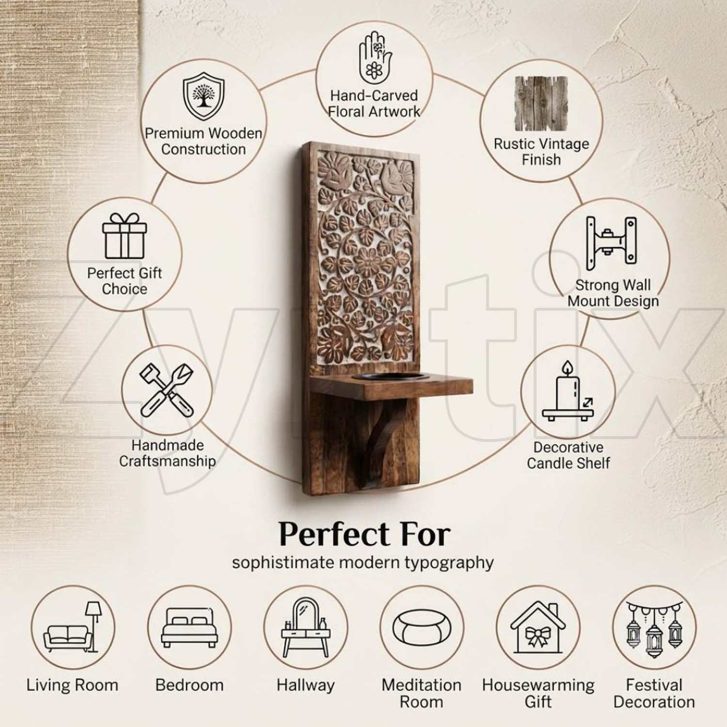 Wall Mount Rustic Candle Sconces, Set of 2, Wooden Floating Shelf Pillar Candle Holders, 16 Inch, Antique, Farmhouse Style, for Living Room and Bedroom