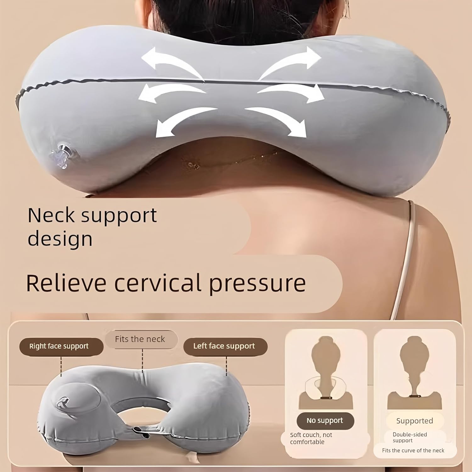 Inflatable Portable Travel U-Shaped Pillow - Protects Your Neck While Traveling by Car or Airplane - Image 5