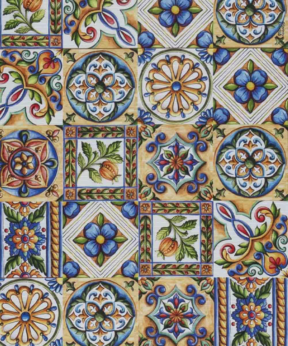 Tapis côtière anti-taches antidérapant, lavable en machine, 52 x 450 cm, tapis de cuisine, salle de bains, entrée polyvalente, motif carreaux amalfitains azulejos