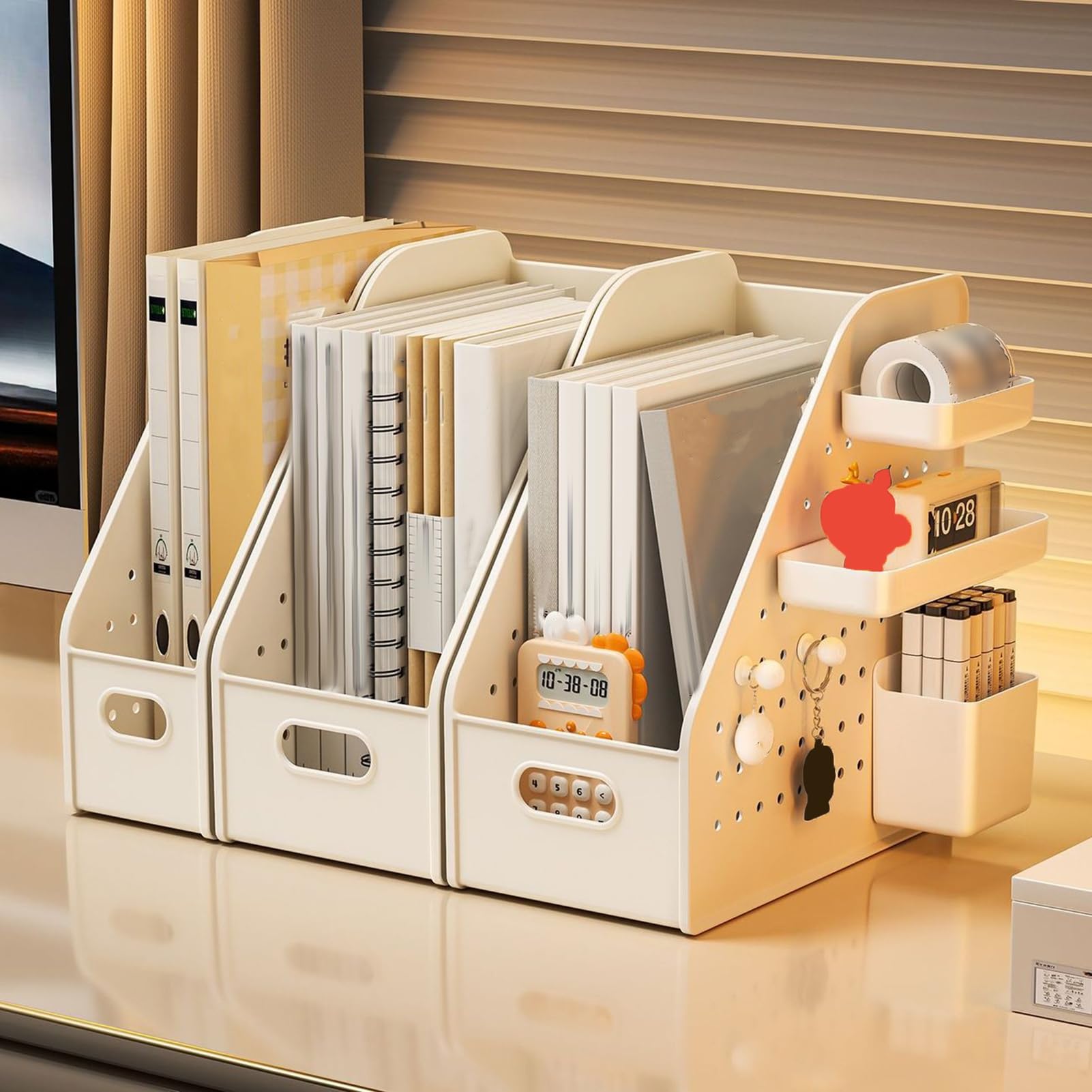 Leseständer – Multi-Grid-Schreibtisch-Organizer mit erhöhtem Boden, abgerundete Ecken, um das Kippen von Büchern zu verhindern, Macaron-Farben für Kinder, Arbeitszimmer, Schreibtischzubehör