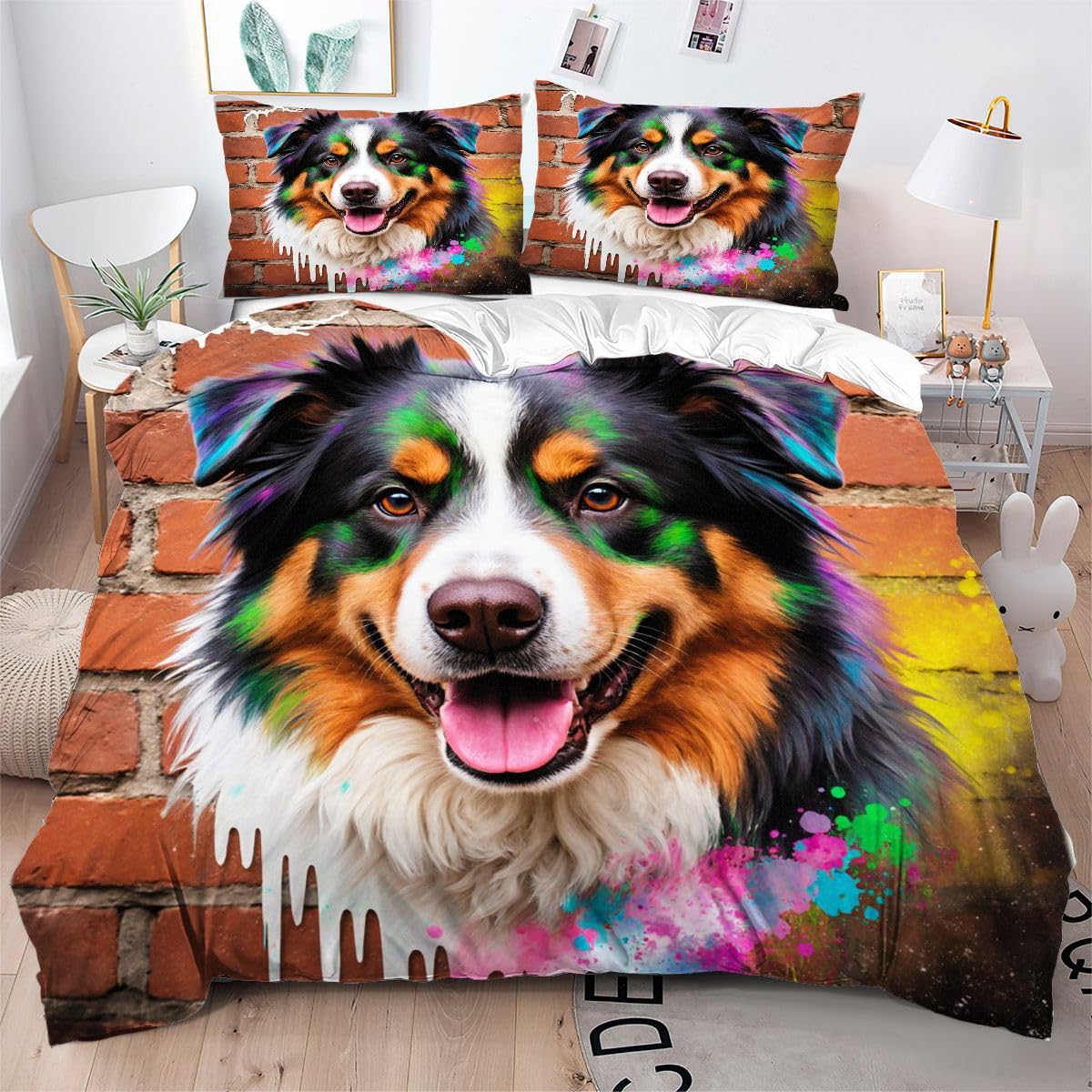 Parure housse de couette 160x200 cm chien animal 3D couleur