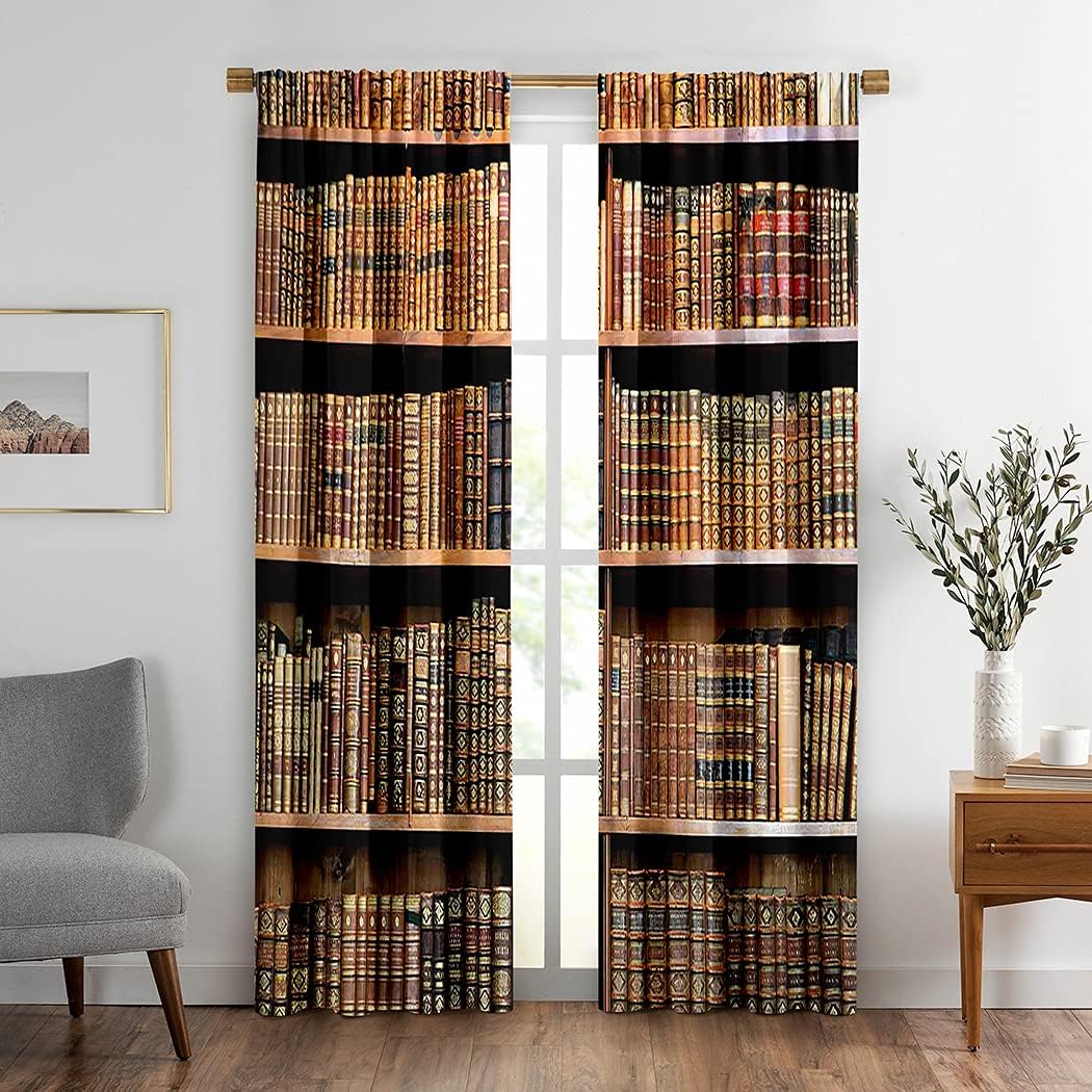 Brown Window Drapes Curtain Old Books Library Vienna Rod Pocket Drapes Curtain for Living Room Home Decor 21x63 Inches 2 Panels