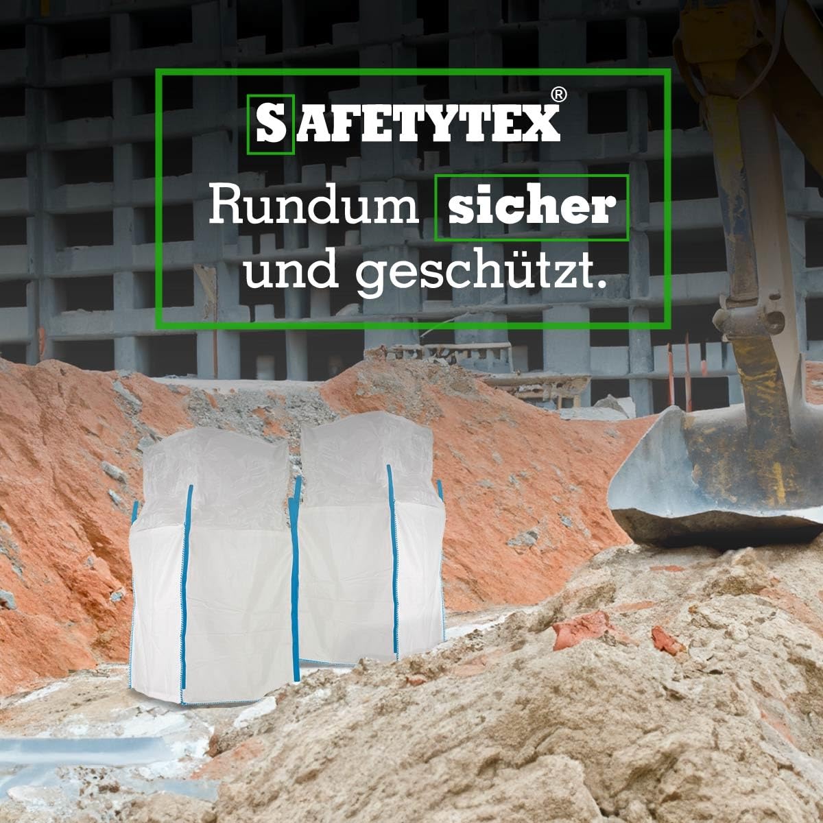 Safetytex Big Bag mit Schürze 90x90x110 cm Schüttgutbehälter (10 Stück) | 1000 kg Tragfähigkeit, robuster Transportsack, für Schüttgüter, Entsorgung, reißfest, langlebig, leicht befüllbar