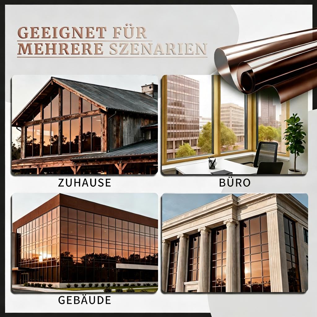 Rockrose Spiegelfolie Fenster Sichtschutzfolie – Sonnenschutzfolie Hitzeschutz, Reflektierende Fensterfolie Einweg-Sichtschutz (Von Außen Blickdicht), 99% UV-Schutz – Bronze-Silber, 91 cm X 30 M