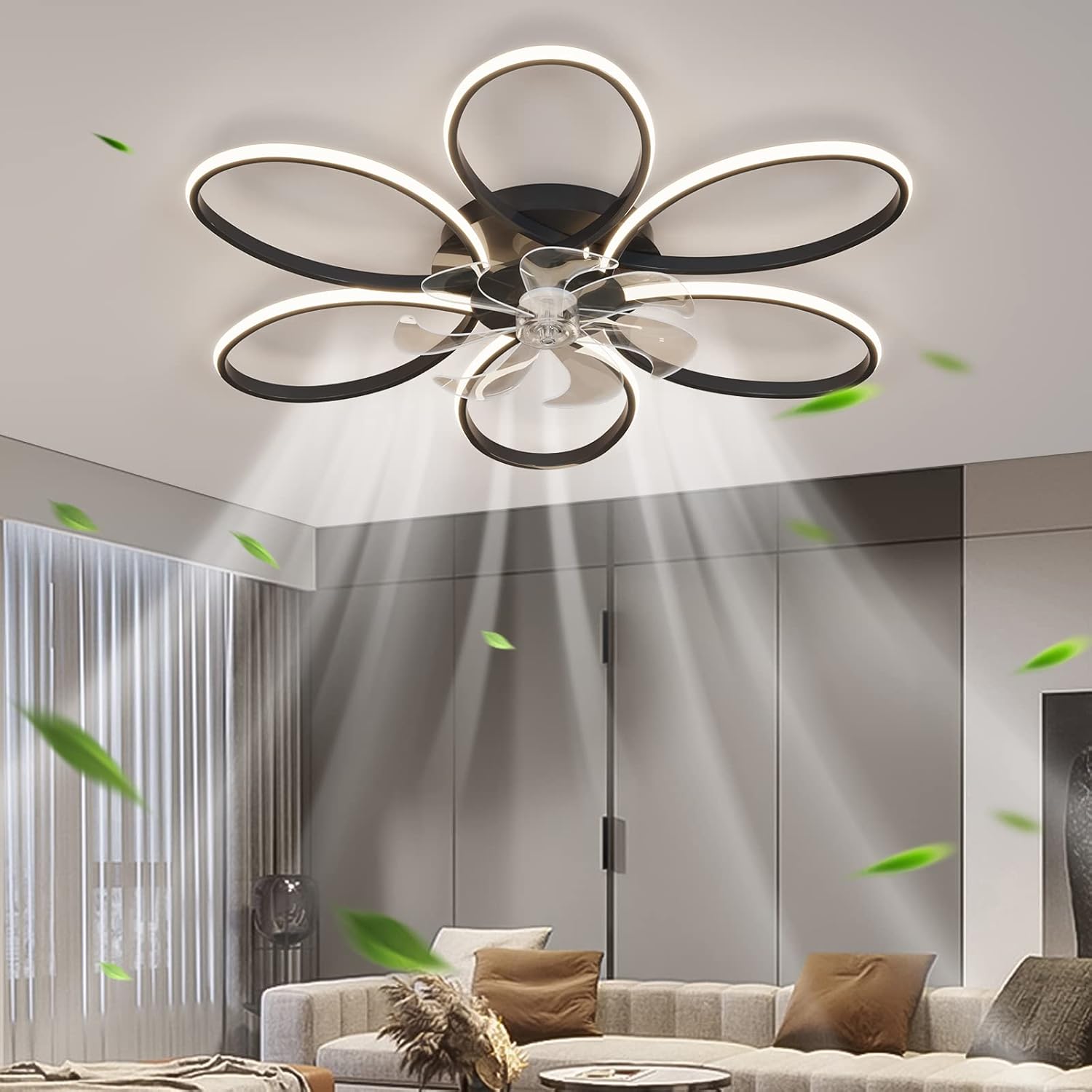 35''Ceiling Fans with Lights and Remote, Modern Bladeless Ceiling Fan