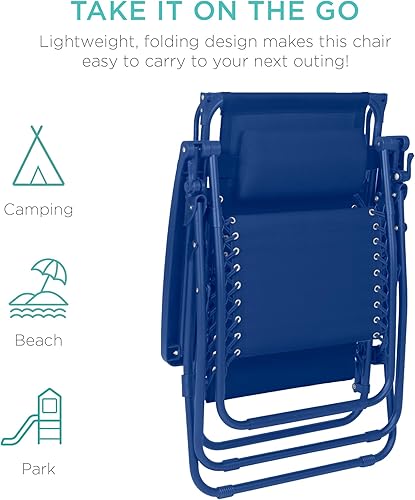 Miniatura 240 de Best Choice Products Silla reclinable plegable de gravedad cero para exteriores, de patio, para salón al aire libre, con toldo ajustable, Bandera