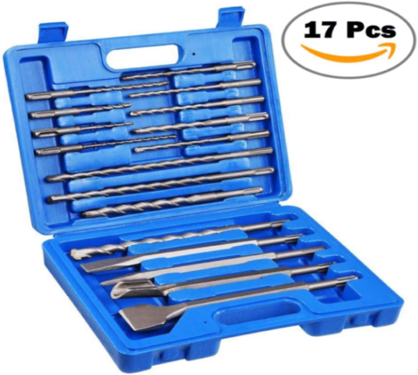 Max-Craft 17 Pcs SDS Plus Rotary Hammer Drill Bits and Chisel Bits Hole Tool Set Masonry SDS Drill Bit Set Drilling Concrete,Masonry, Wall, Bricks, Stone, Road.
