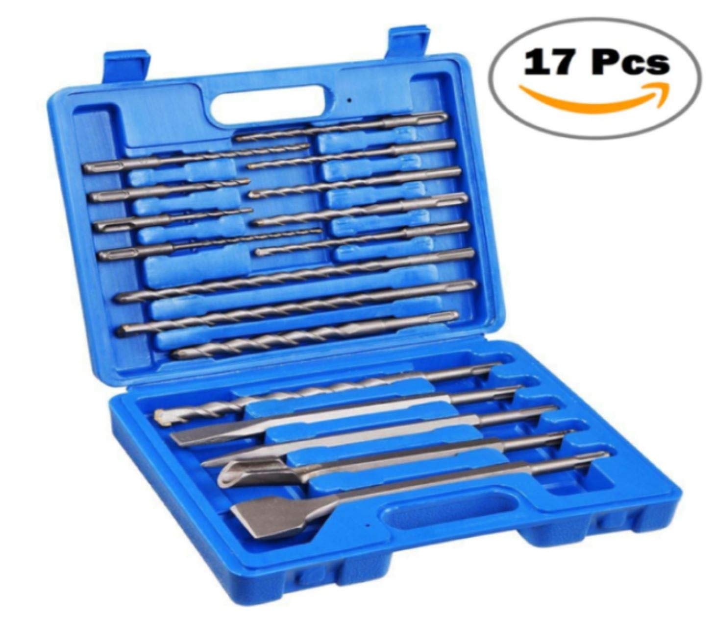 Max-Craft 17 Pcs SDS Plus Rotary Hammer Drill Bits and Chisel Bits Hole Tool Set Masonry SDS Drill Bit Set Drilling Concrete,Masonry, Wall, Bricks, Stone, Road.
