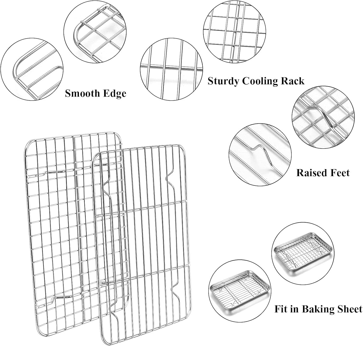 Baking Sheet with Rack Set, Yododo Set of 4 (2 Sheets + 2 Racks), Stainless Steel Cookie Sheet Baking Pan Tray with Cooling Rack, Non Toxic & Heavy Duty & Easy Clean - Size of 9 inch - Image 3