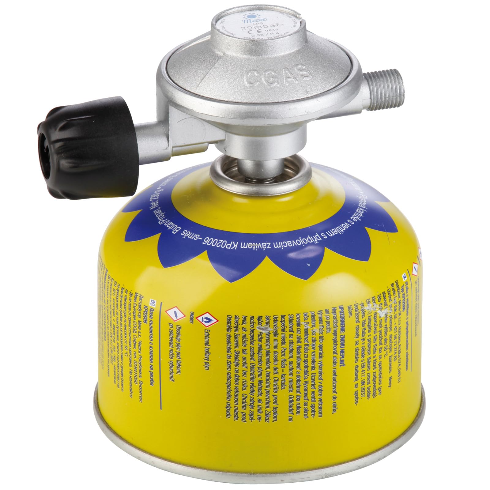 Regulador ajustable de cartucho de propano/butano de 7/16» con bombona de gas y manguera para conectar la barbacoa - kit turístico | para barbacoa con conexión de 9mm