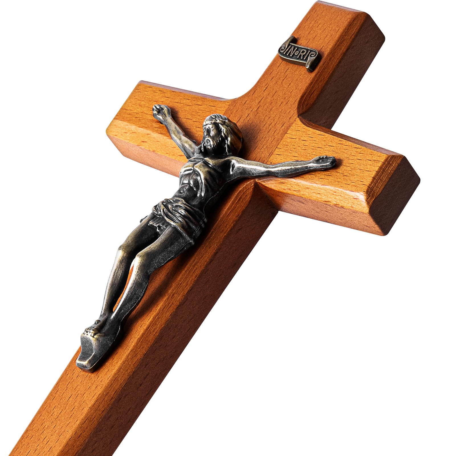 ACHIBANG Crucifix Wall Cross, 6.89" Wooden Catholic Jesus INRI Decor