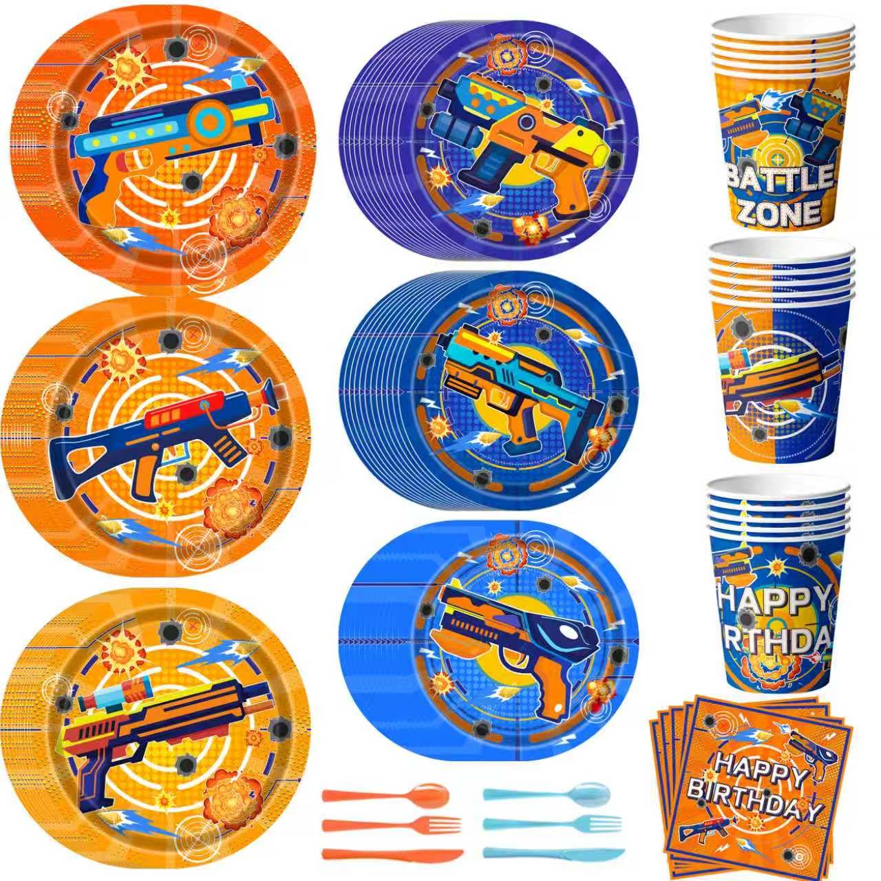 168Pcs Dart War Birthday Party Tableware, 24 Guests Dart War Party Tableware Set Including Darts Battle Birthday Plates Napkins Paper Cups for Darts Battle Birthday Party Decorations Supplies