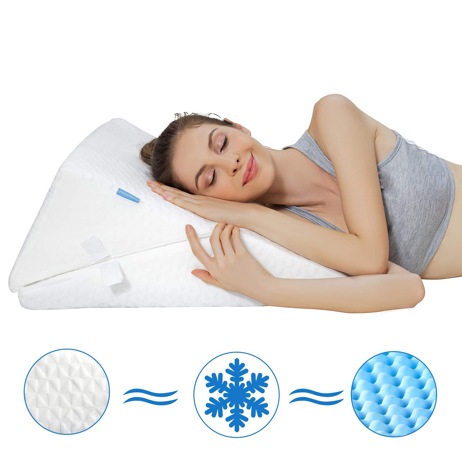 Bed Wedge Pillow,Wedge Pillow for Sleeping Adjustable 9&12 Inch Height,Folding Incline Cushion with 