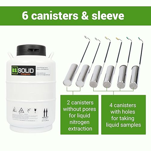 Miniatura 10 de U.S.SOLID 15 L Contenedor criogénico de nitrógeno líquido (LN2) Dewar Semen Tank 6 recipientes Bolsa de transporte