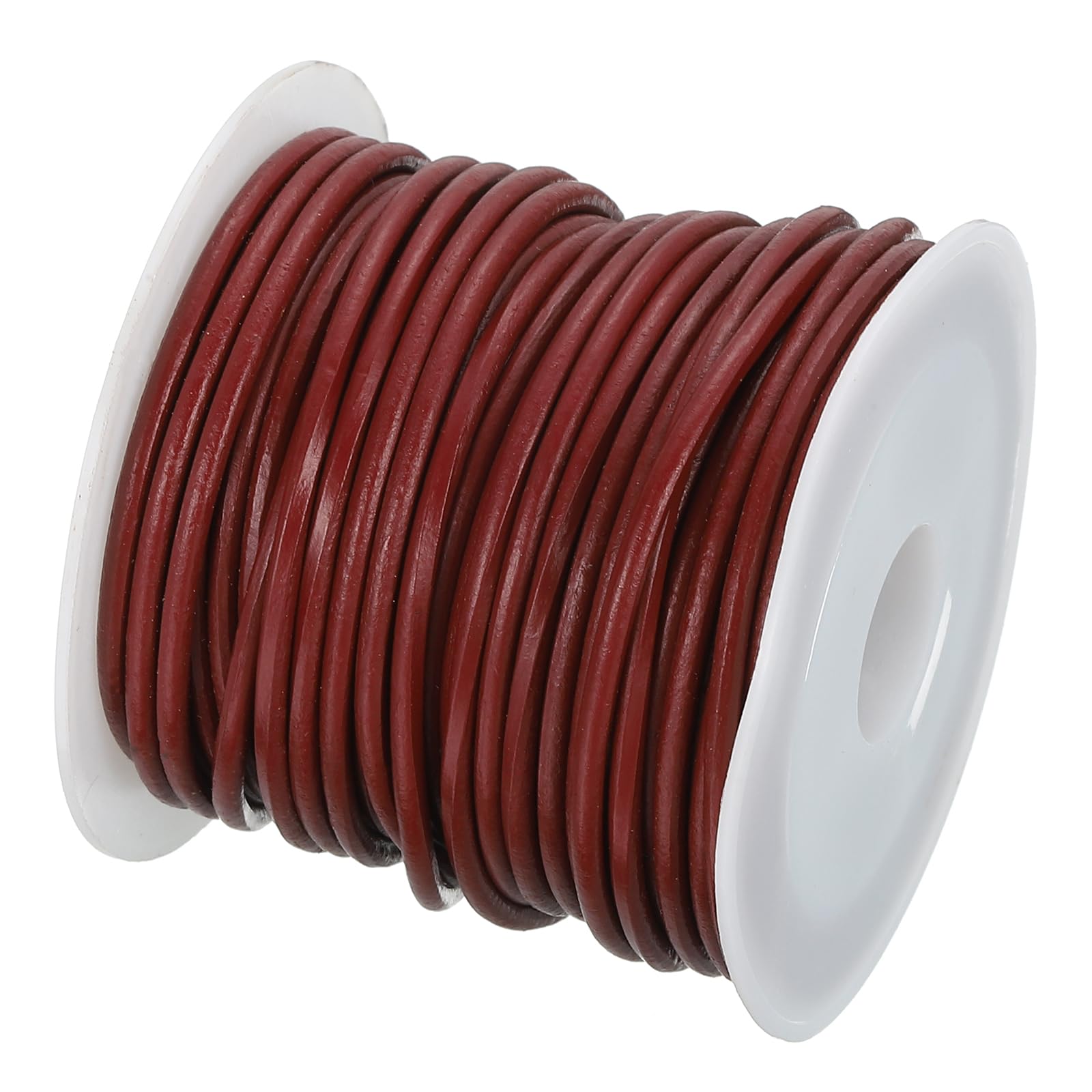 sourcing map Round Leather String Cord, 5.5 Yards/ 5 m Genuine Cowhide Leather Bolo Tie Cord Wax Rope for Jewelry Making Bracelet Necklace DIY Crafts (Wine Red, 2mm/0.08")