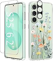 Vista 44 de GVIEWIN Funda protectora para Samsung Galaxy S25, transparente floral, delgada, a prueba de golpes, para mujer, no se pone amarilla, con protector