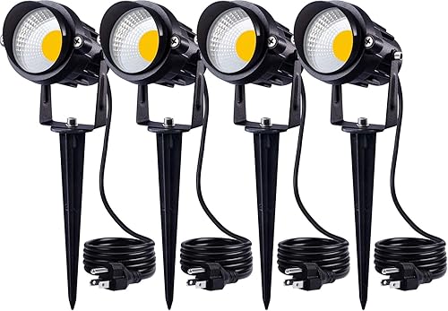 SUNVIE Luces LED de 120 V para exteriores, iluminación de paisaje de 12 W, focos de CA para patio, foco de paisaje impermeable con estaca de pinchos