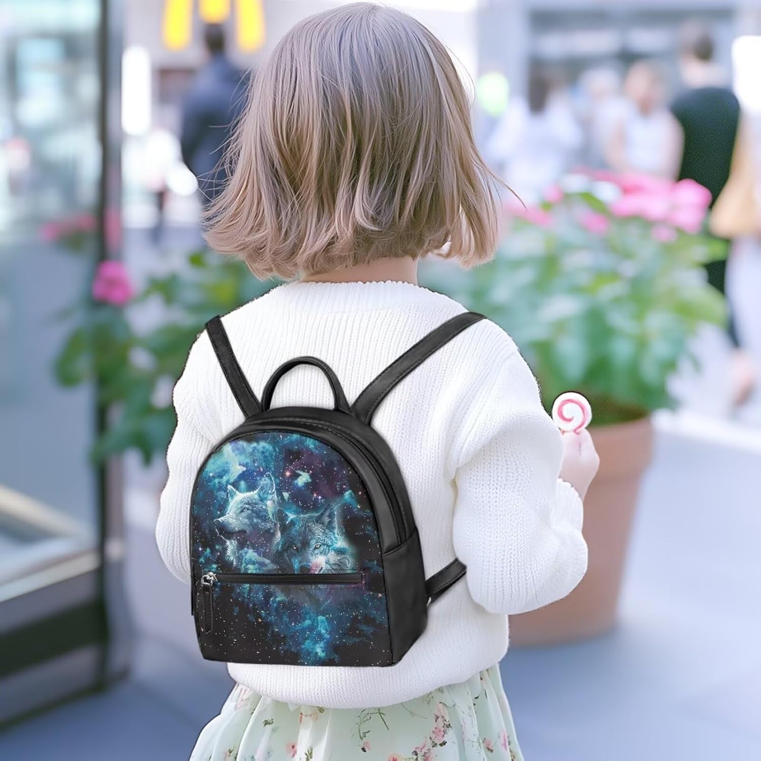 Amzbeauty Starry Sky Wolf Print Cute Mini Backpack Purse For Girls Teens Women Purses Pu Leather Small Shoulder Bag For Women Ladies - Image 5