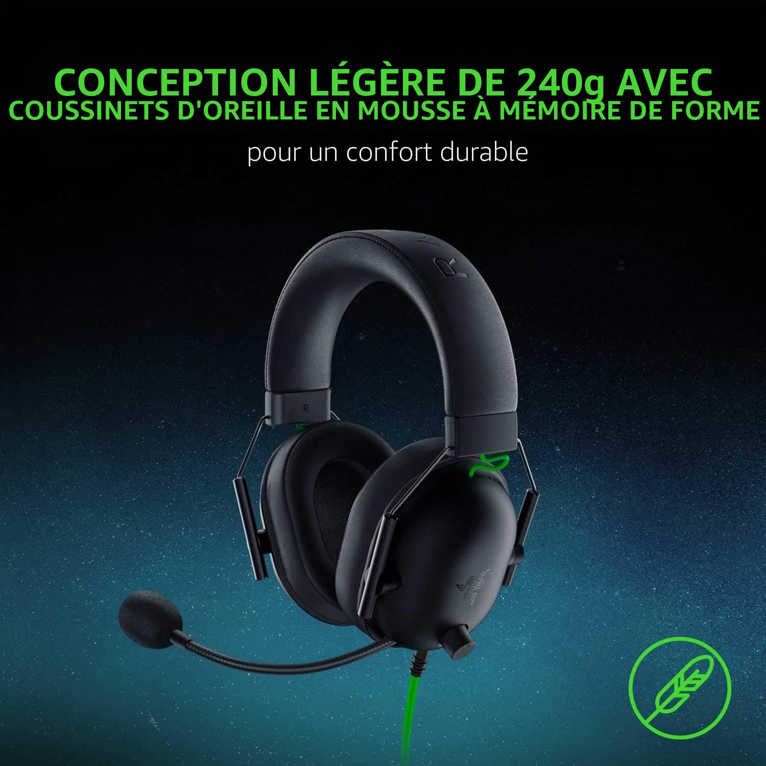 Razer Casque de Jeu BlackShark V2 X : Son Surround 7.1 50 mm Pilote Mousse à mémoire de Forme – PC, PS4, PS5, Nintendo Switch, Xbox One, Xbox Series X & S, Mobile – Jack 3,5 mm Noir