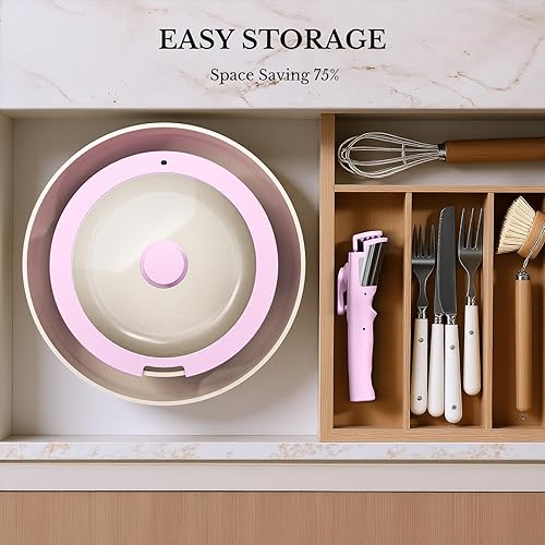 Miniatura 3 de Juego de ollas y sartenes antiadherentes, juego de utensilios de cocina de cerámica con mango desmontable, juego de cocina de camping RV con mangos