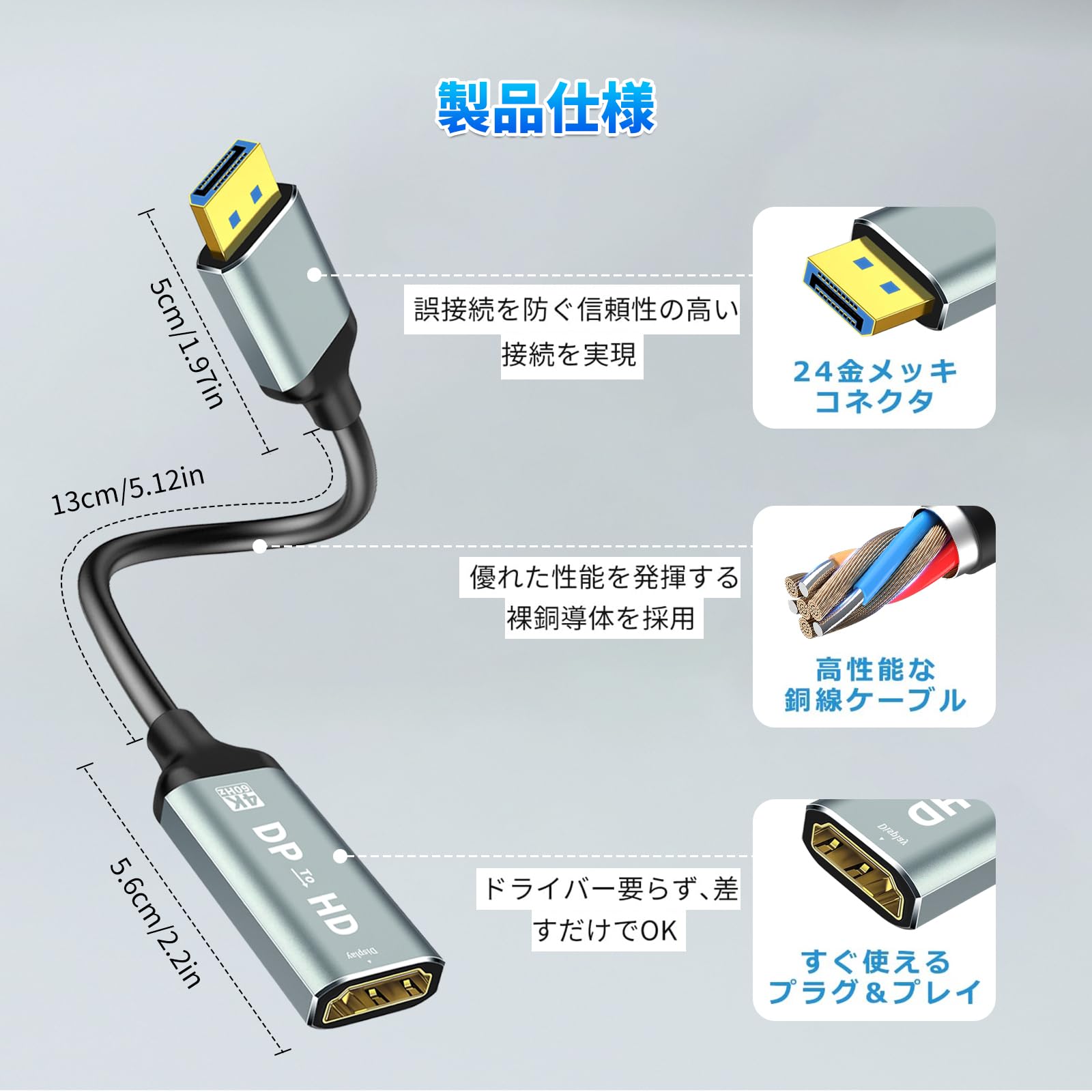 Amazon.co.jp: DisplayPort to HDMI 変換アダプター 4K@60Hz対応 音声