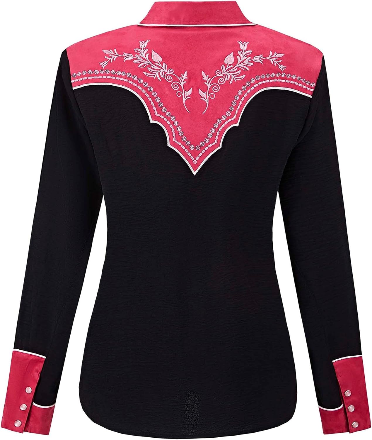 Women's Embroidered Western Cowgirl Snap Button Down Shirt with Stretch Long Sleeve Loose Blouse - Image 4