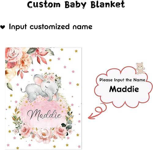 Miniatura 2 de Manta de bebé personalizada de elefante con nombre, regalos para niña, mantas de mes de recién nacido para niña, tapete infantil, mantas