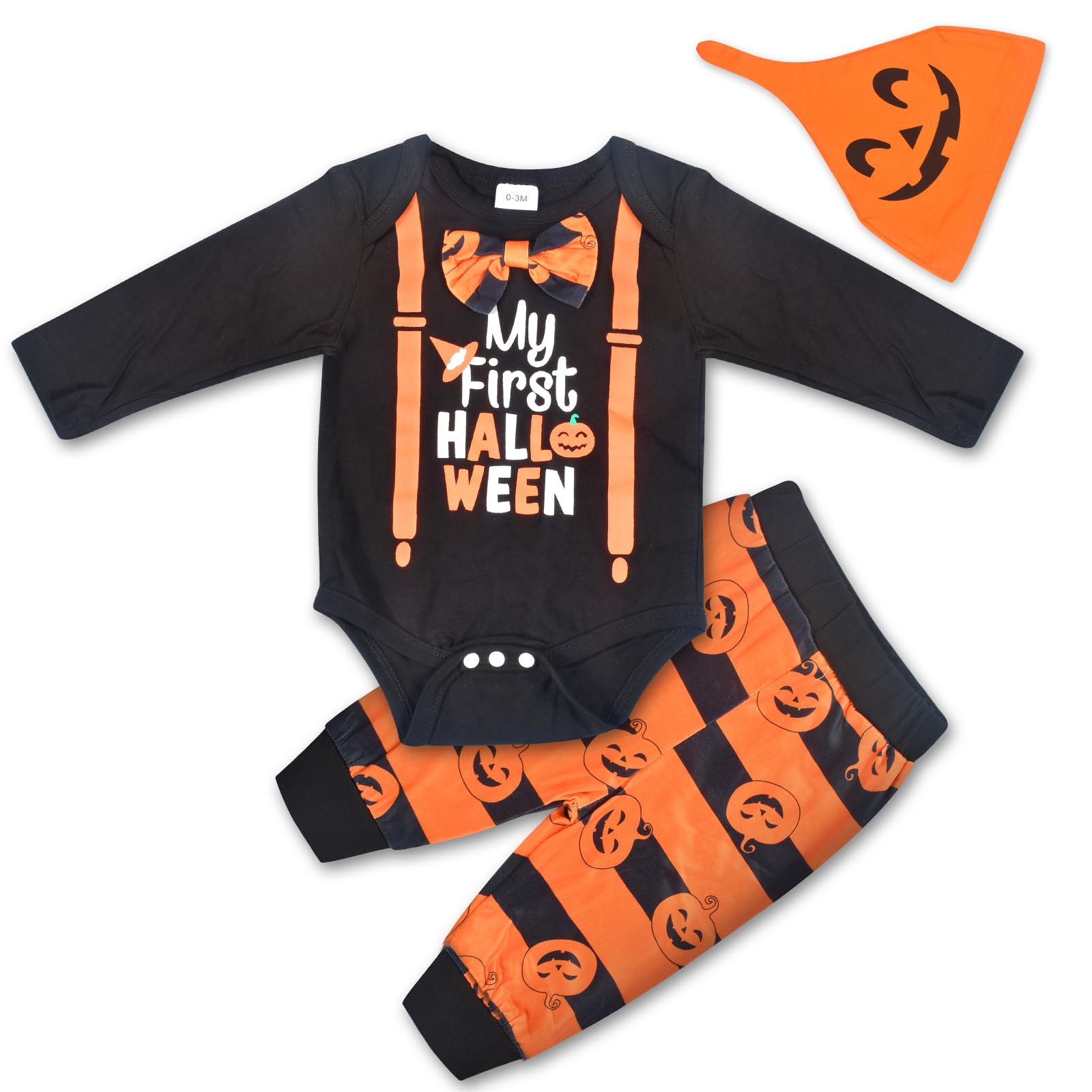 ZyXSQoraphic Disfraz de Calabaza de Halloween para Bebé 0 a 12 Meses, Disfraz de Calabaza con Gorro, Conjunto de Pantalones Mameluco de Manga Larga, Decoración de Halloween para Bebé