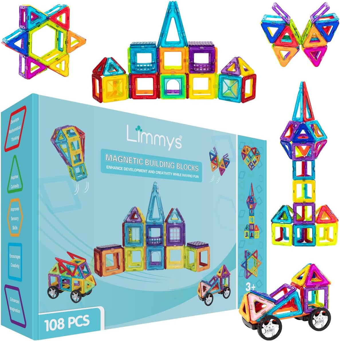 Limmys Magnetische Bausteine, Magnet Spielzeug Kinder für Jungen und