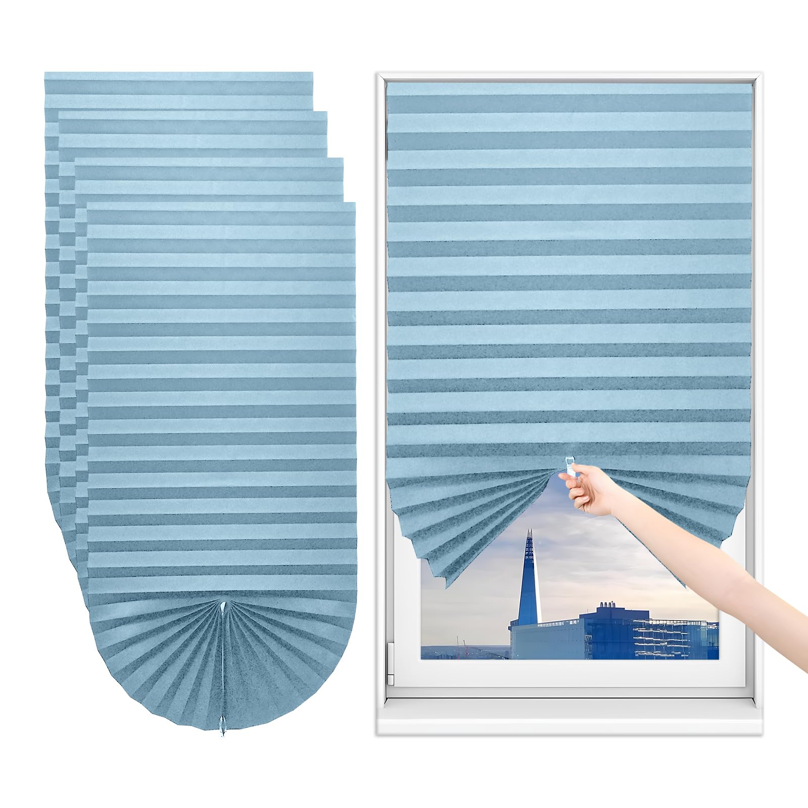 Sneulletoys 4pack No Drill Temporary Blinds Stick on,Easy Fit Self Adhesive Blinds,Non-Woven Fabric Crop According to Size,Curtains for Bedroom Kitchen Bathroom Windows (Blue, 90W x 150H cm) — image 1