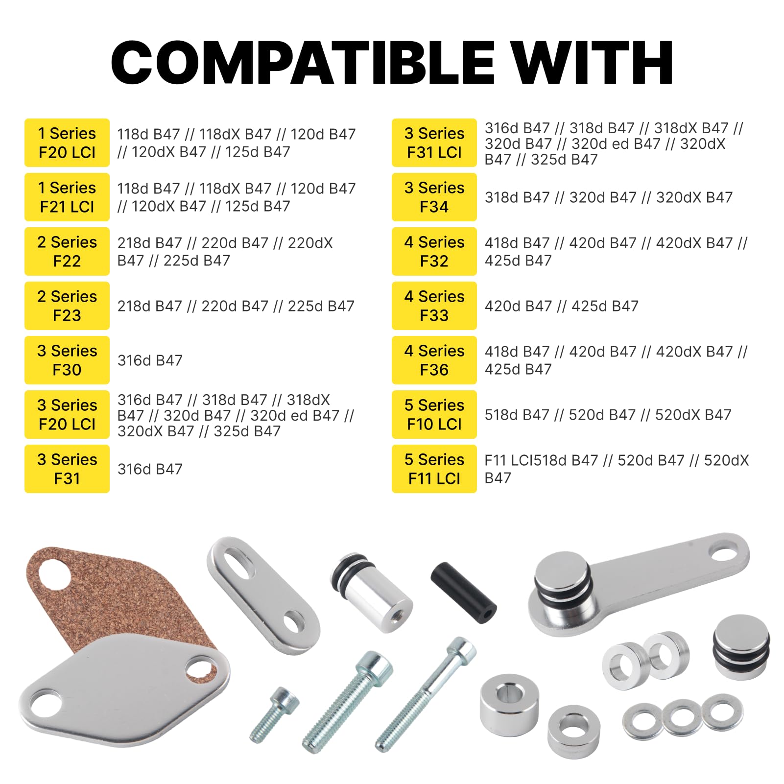 Kit de Vanne EGR pour B47 2.0L Moteurs Diesel, Joint Vanne EGR Rechange Suppression Compatible avec F20, F21 LCI, F22, F23, F30, F31, F34, F32, F33, F36, F10, F11 LCI, G11, G12, F25, F26