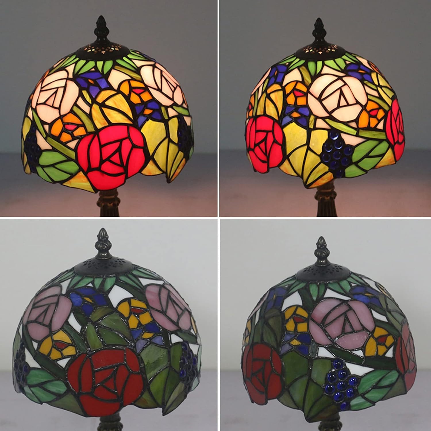 Lampa różana, lampa stołowa w stylu Tiffany'ego lampka nocna, sztuka kwiatowa witraż na biurko akcentująca lampka nocna dla dziewczyny kochanka sypialnia salon, prezent urodzinowy, 8 * 15 cali (H)