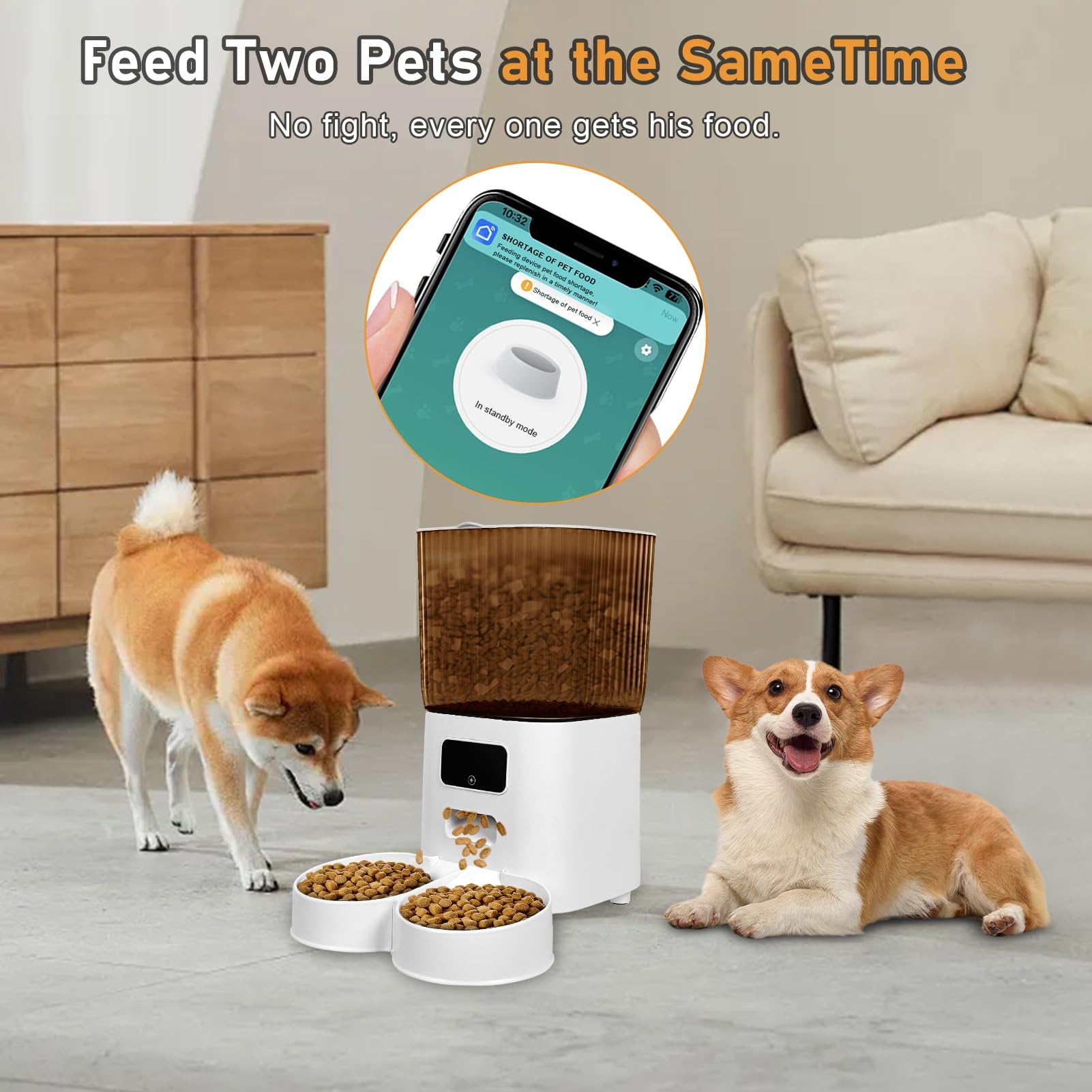 Mangiatoia automatica per gatti, mangiatoia intelligente per animali domestici abilitata al WiFi, dispenser di cibo per cani e gatti, doppia ciotola, archiviazione trasparente da 5 l, alimentazione a