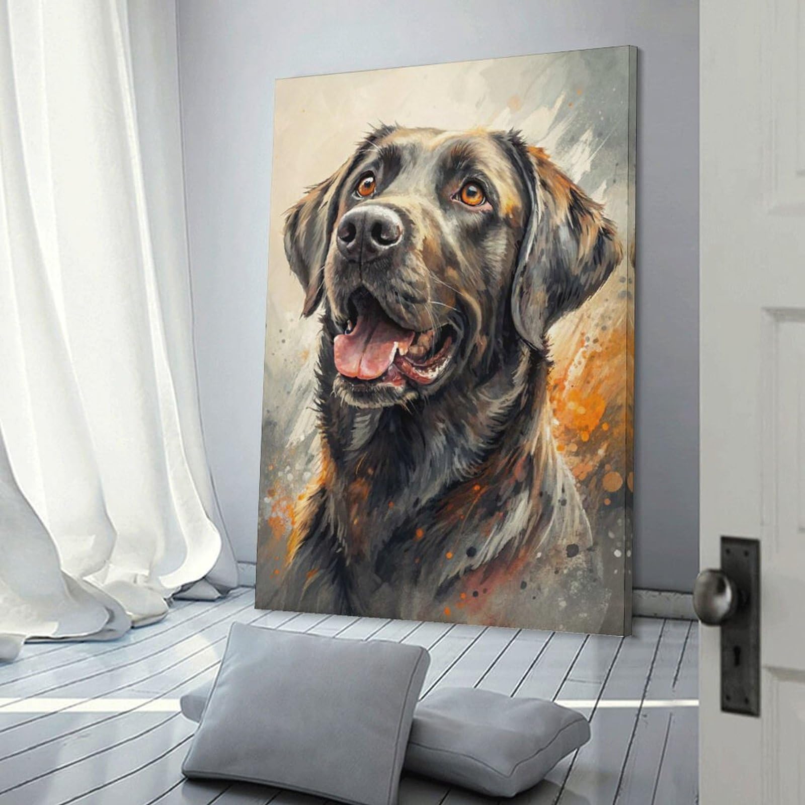 Junmoney Watercolor Portrait of A Labrador Retriever Wall Picture Print 24x36inch(60x90cm), for Lounge Decor, Offices Or Entryway Styling, Versatile Wall Decor for Many Rooms