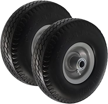 2 Pcs 4.10/3.50-4" Flat Free Tire, Hand Truck/All Purpose Utility Tire on Wheel, 3.5" Centered Hub, 3/4 & 5/8" Bearings, Grey Steel