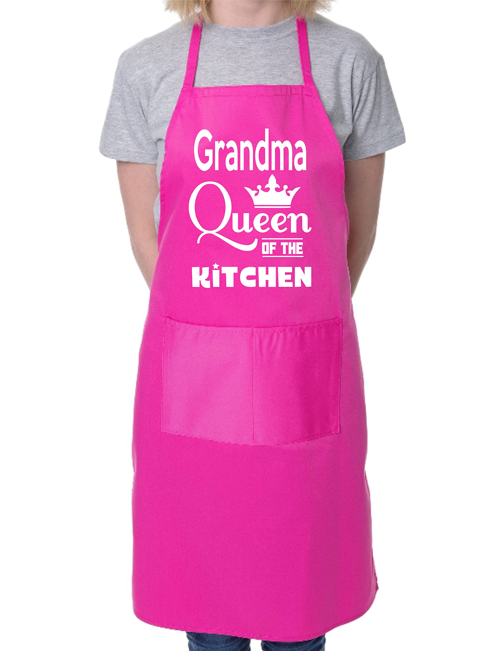 Print4U Grandma Is Queen Of The Kitchen Chef Apron Cooking Novelty Baking Gag Gift Present Ladies Pink
