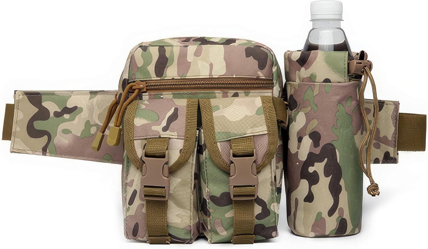 Tactical Waist Pack with Water Bottle Holder Versatile and Waterproof Military Fanny Pack Utility Belt for Outdoor Hiking Camping Fishing (Camo)